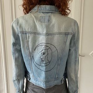 Upcycled hand embroidered moon forever 21 denim jacket